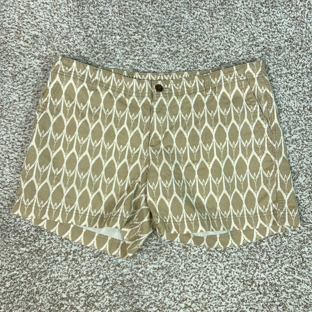 North Face Shorts Womens 14 Tan White Geometric Linen Blend Chino Hiking Gorp